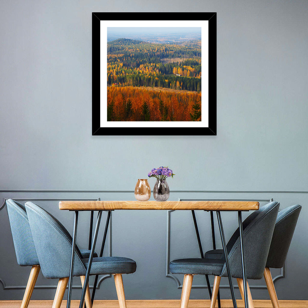 Finnish Autumn Landscape with Red-roofed House Wall Art