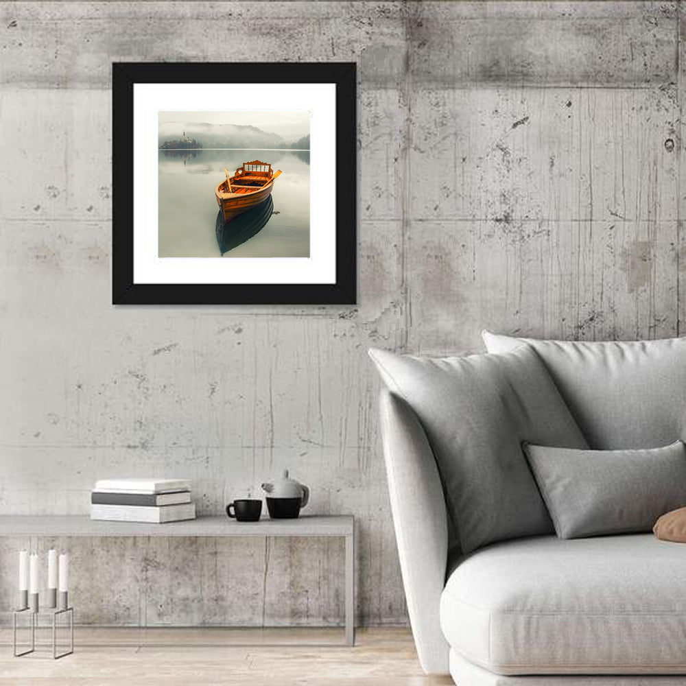 Wooden Boat on Misty Lake Bled Wall Art