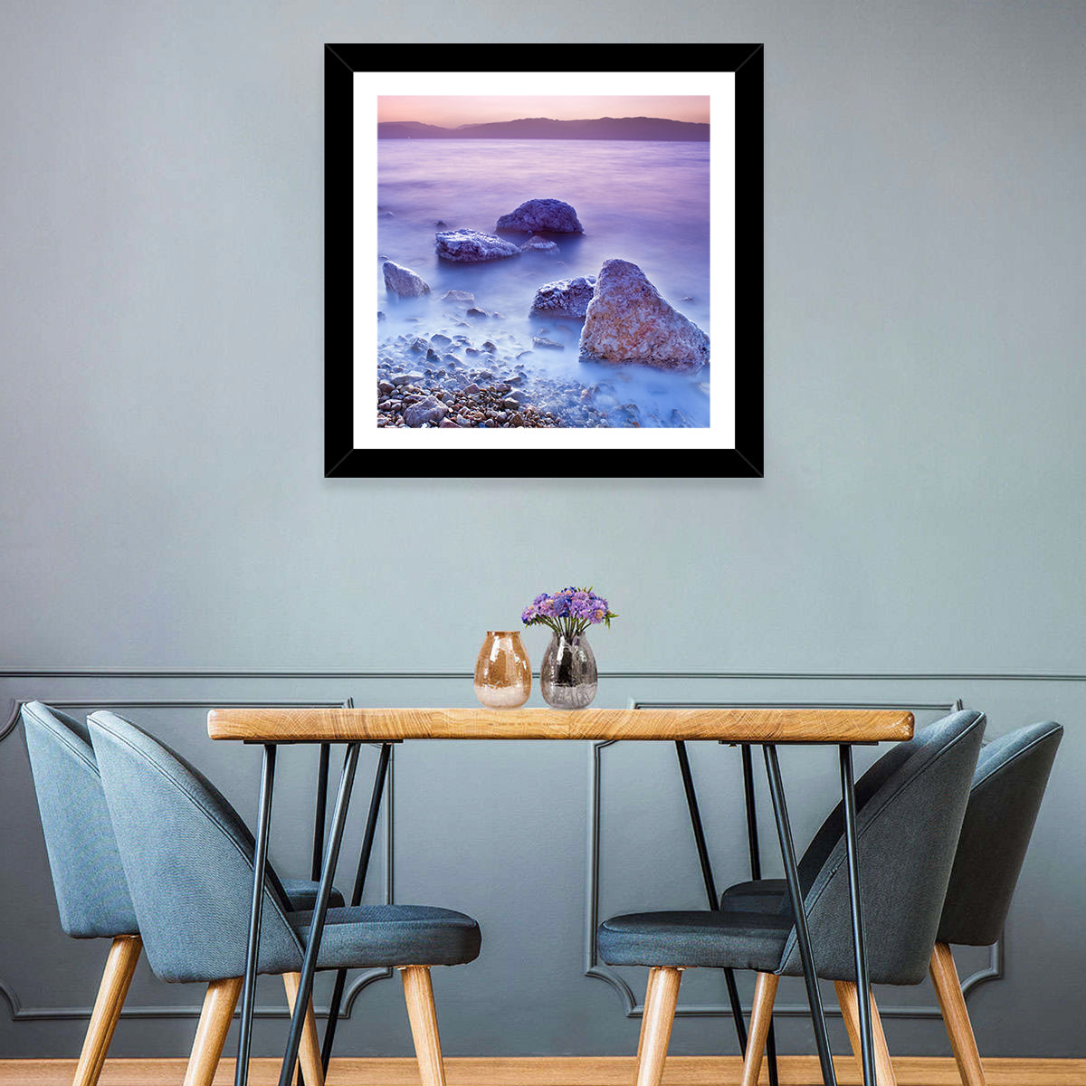 Dead Sea Salt Rocks at Dawn Wall Art in a room, square