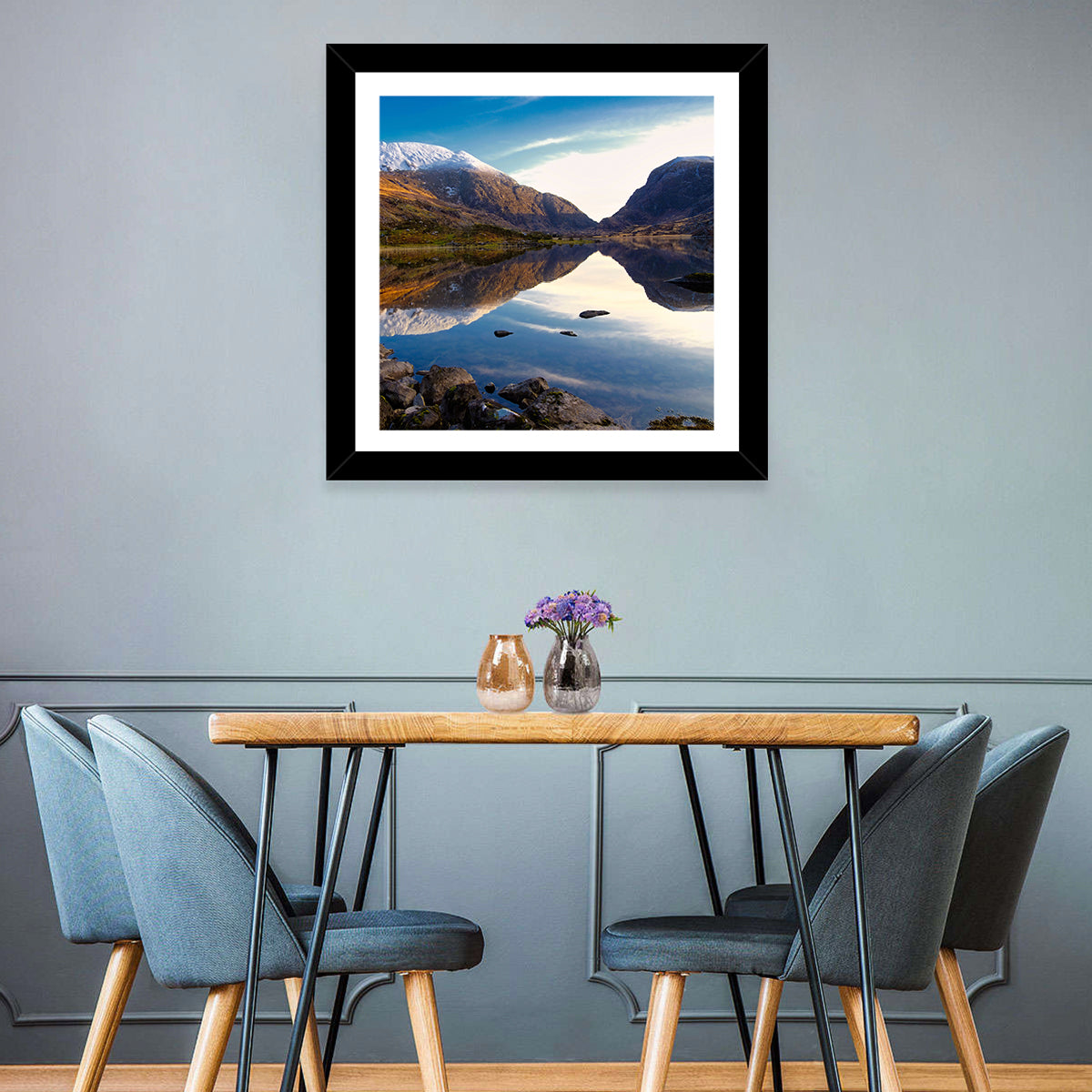 Auger Lake Morning Reflection Wall Art in a room, square