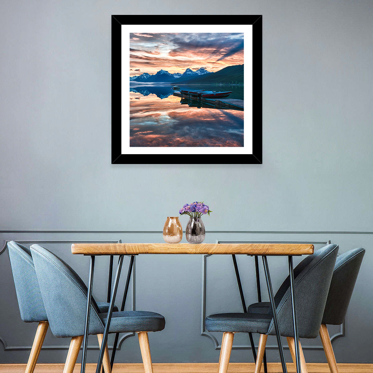 Lake Mcdonald Sunrise Wall Art in a room, square
