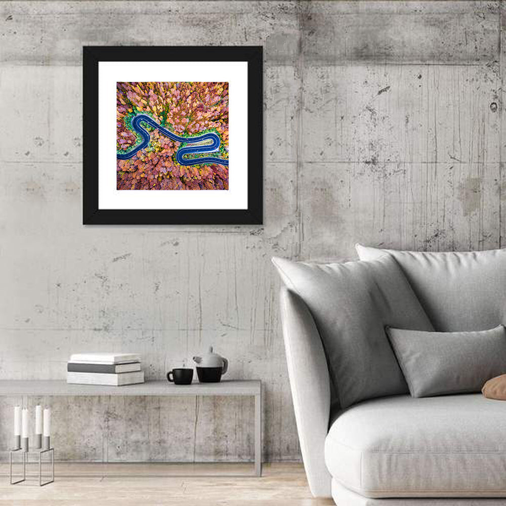 Aerial Winding Road Wall Art in a room, square