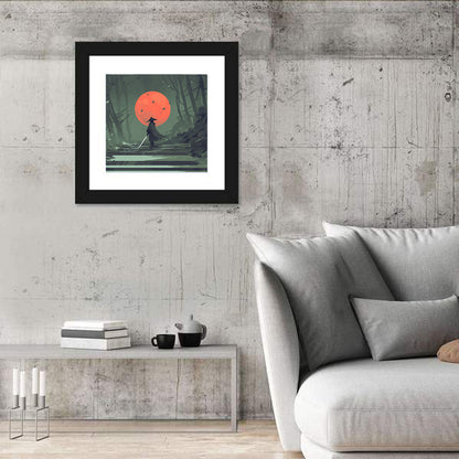 Samurai & Moon Wall Art