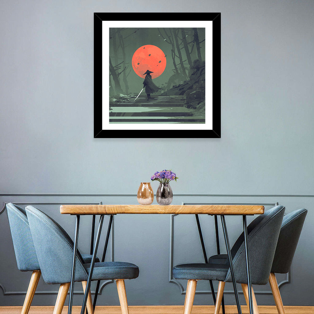 Samurai Under Red Moon Wall Art