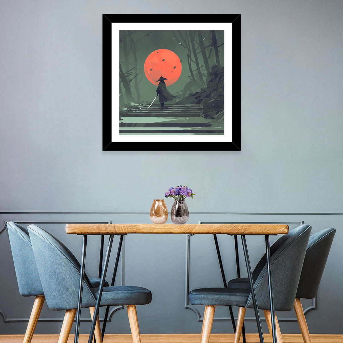 Samurai & Moon Wall Art