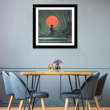 Samurai & Moon Wall Art