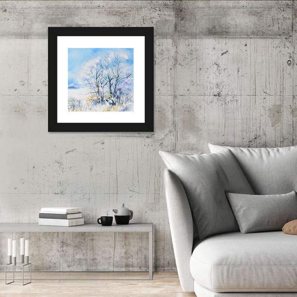 Blue Watercolor Winter Landscape Wall Art