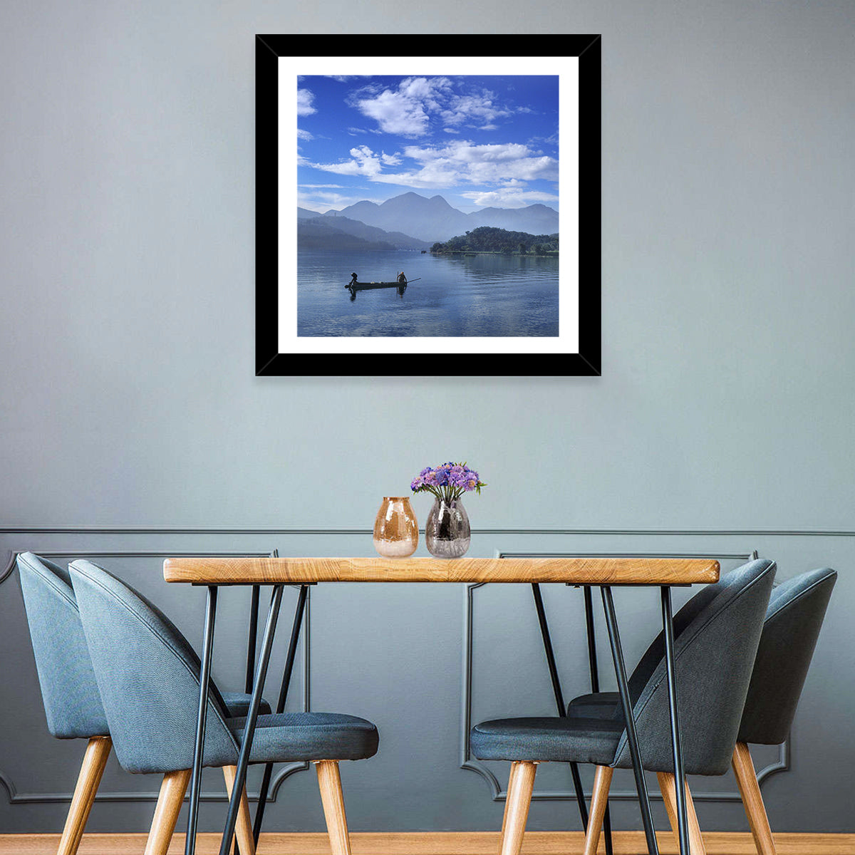 Sun Moon Lake Morning Mist Wall Art in a room, square