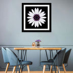 White Daisy Mandala on Black Wall Art