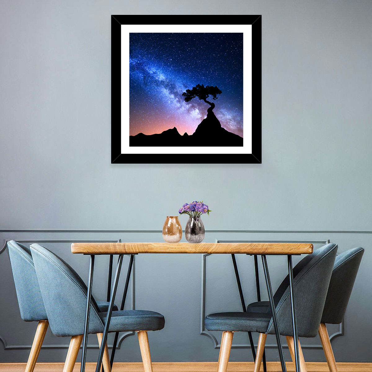Milky Way Over Mountain Ridge Wall Art in a room, square