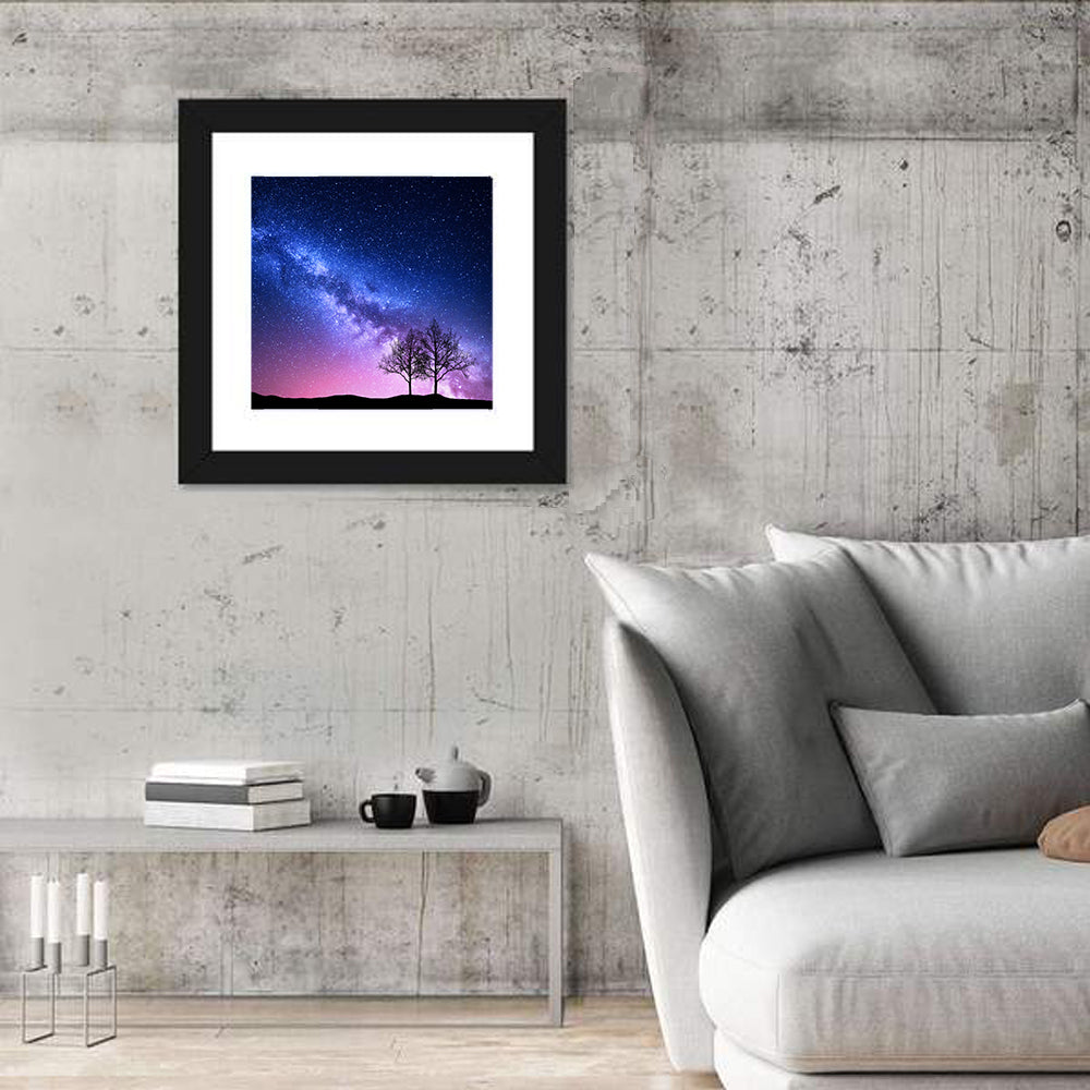 Milky Way Nebula Sky with Silhouetted Trees Wall Art
