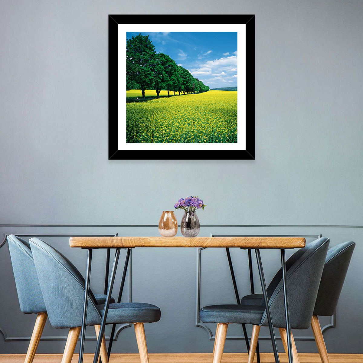Spring Field of Yellow Flowers Wall Art in a room, square