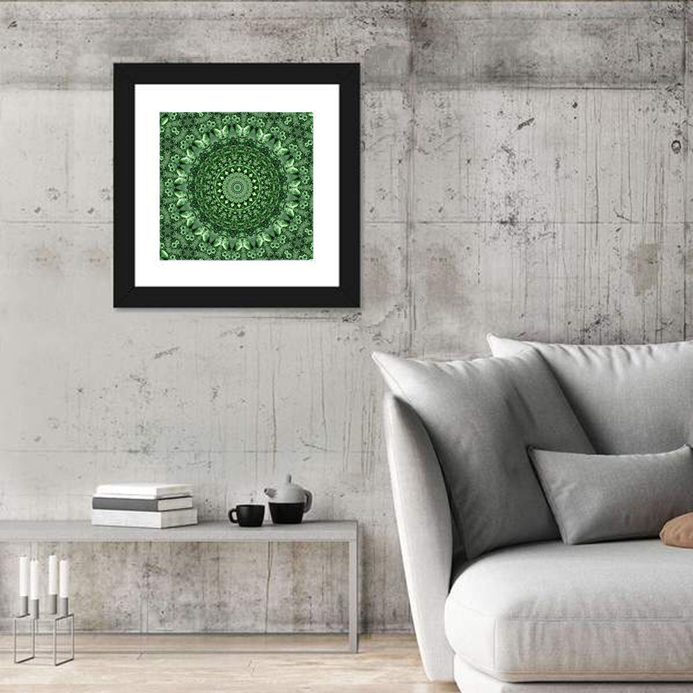 Green Botanical Kaleidoscope Mandala Wall Art