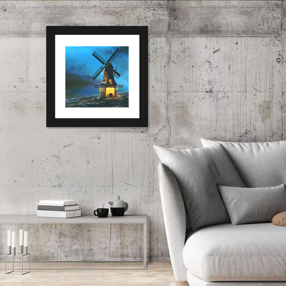 Seaside Windmill at Night Wall Art
