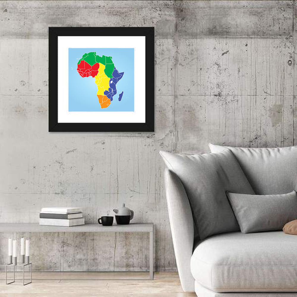 Color Coded Africa Map Wall Art in a room, square