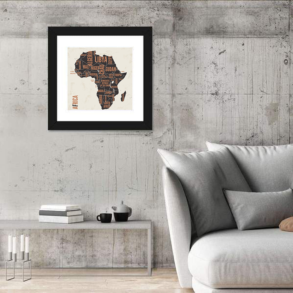 Typographic Africa Map with Country Names Wall Art in a room, square