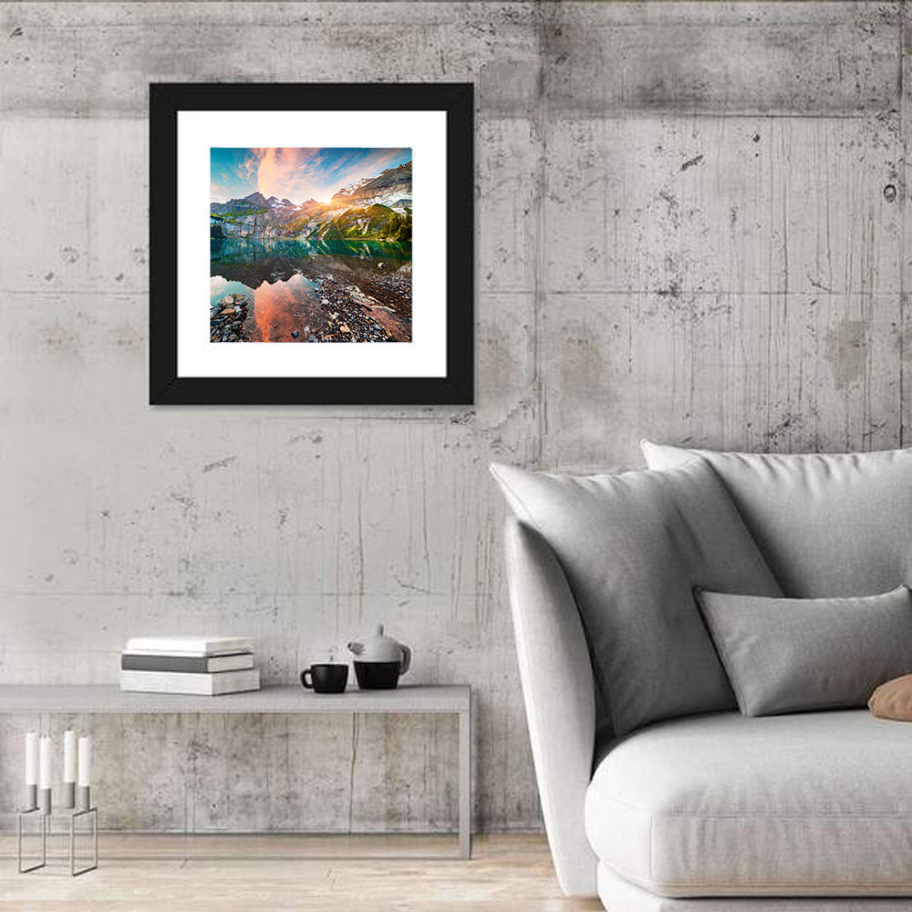 Oeschinensee Reflection Wall Art in a room, square