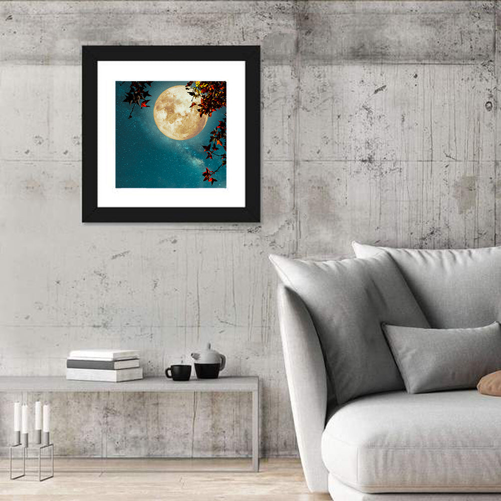 Autumn Moon with Milky Way Wall Art in a room, square