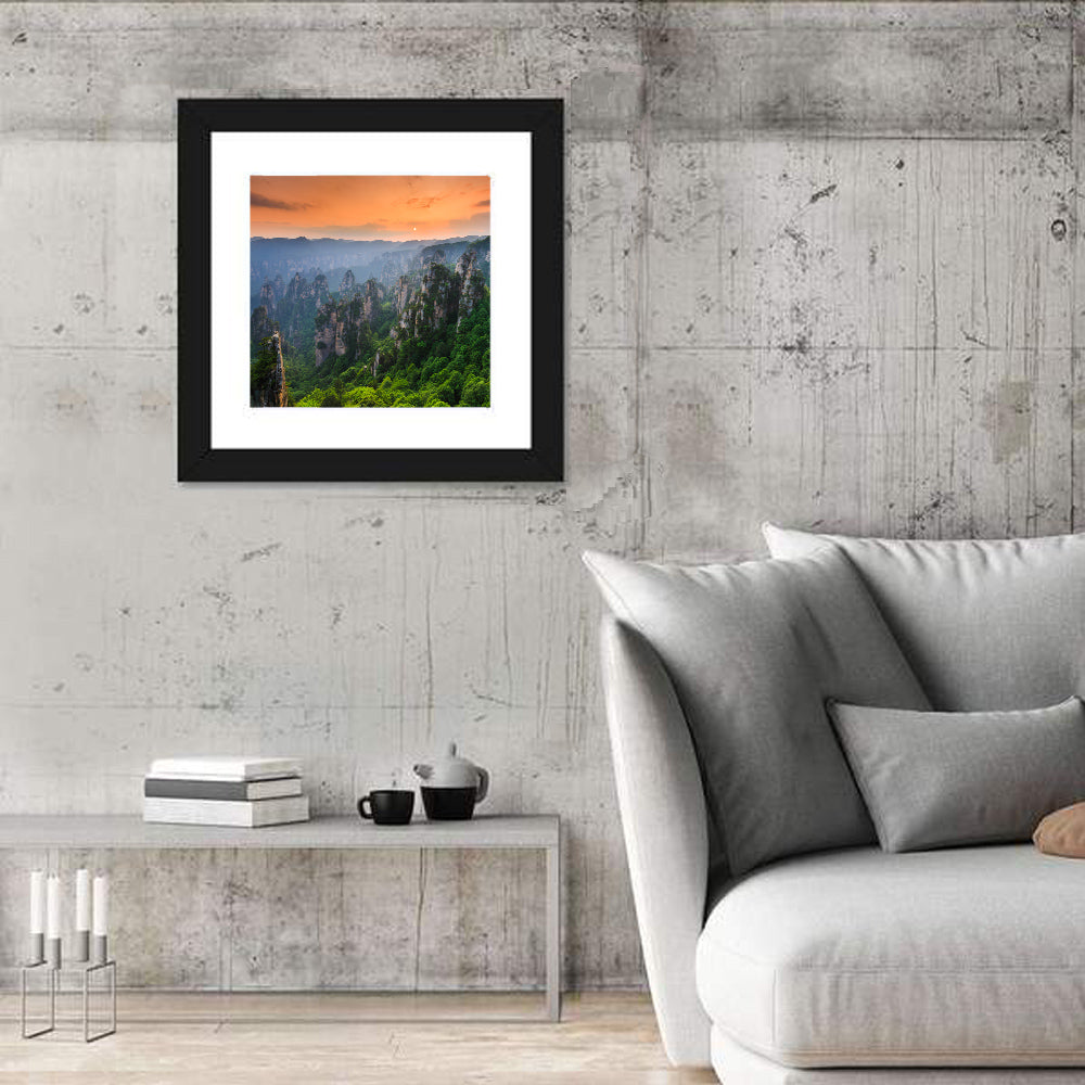 Zhangjiajie Forest at Sunset Wall Art in a room, square