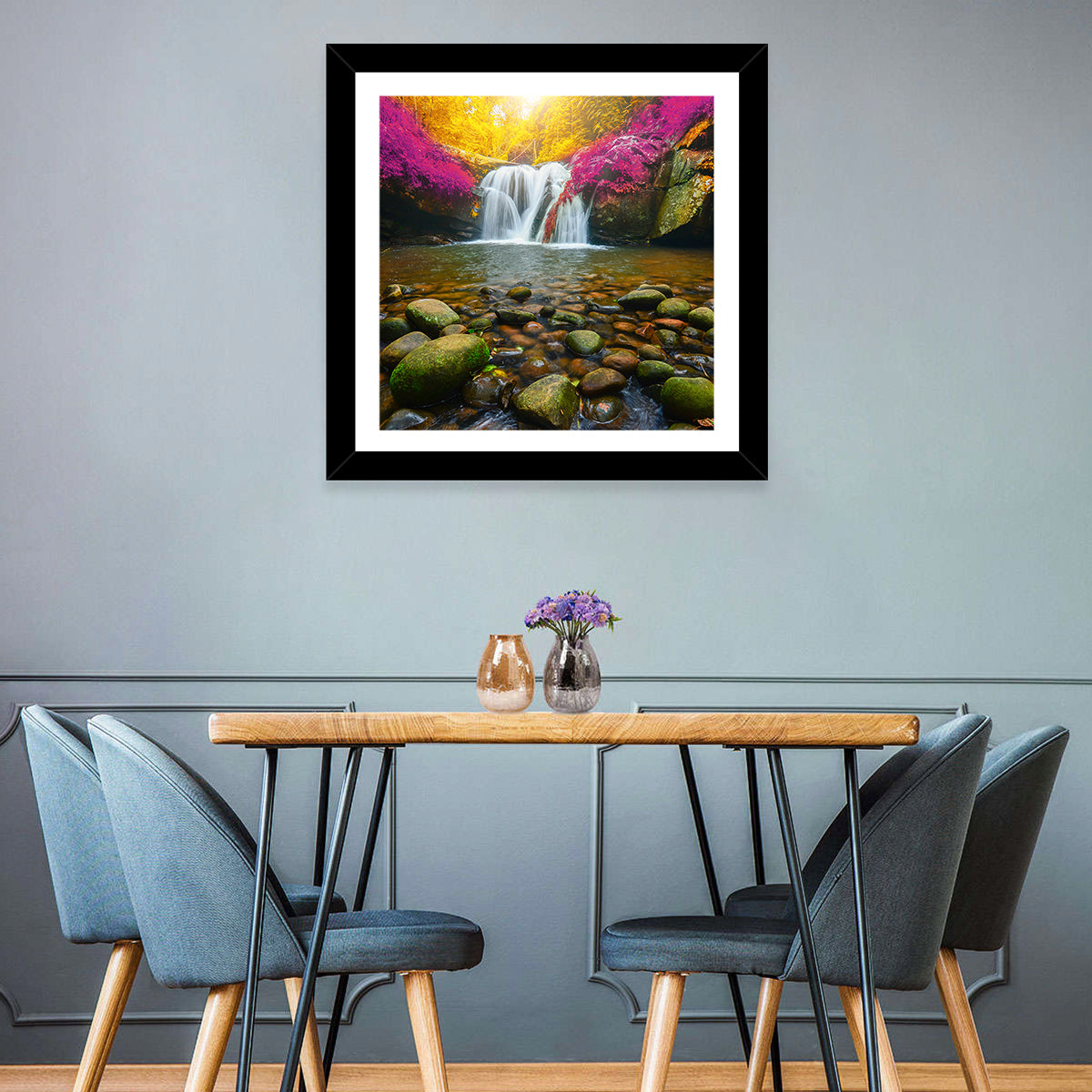 Phu Soi Dao Waterfall at Dusk Wall Art in a room, square