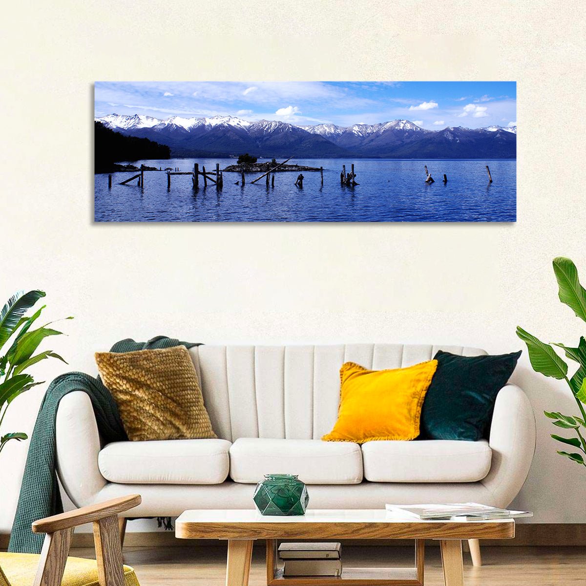 Nahuel Huapi Lake with Wooden Pilings Wall Art in a room, square