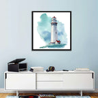 Red Roof Lighthouse Watercolor Wall Art