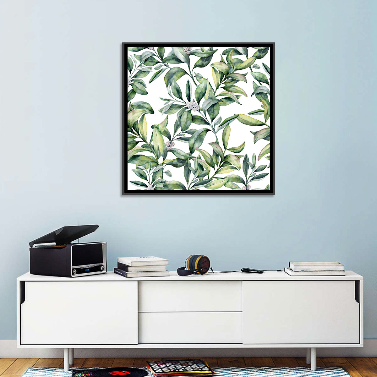 Snowberry Leaves Pattern Wall Art in a room, square