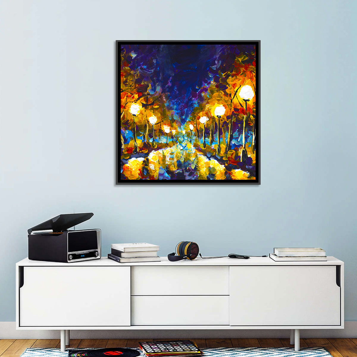 Autumn Evening Park Path Wall Art in a room, square
