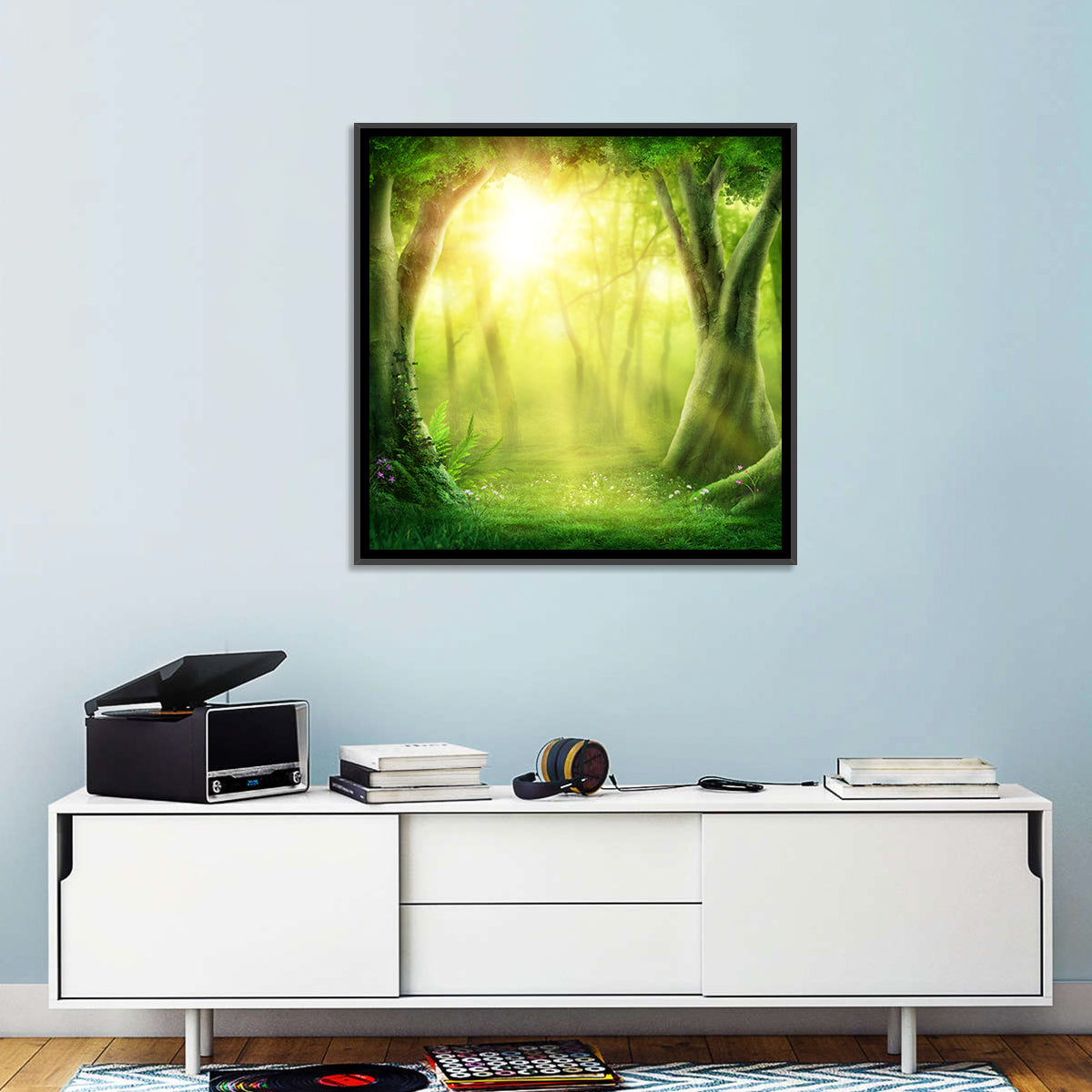 Enchanted Forest at Sunrise Wall Art in a room, square