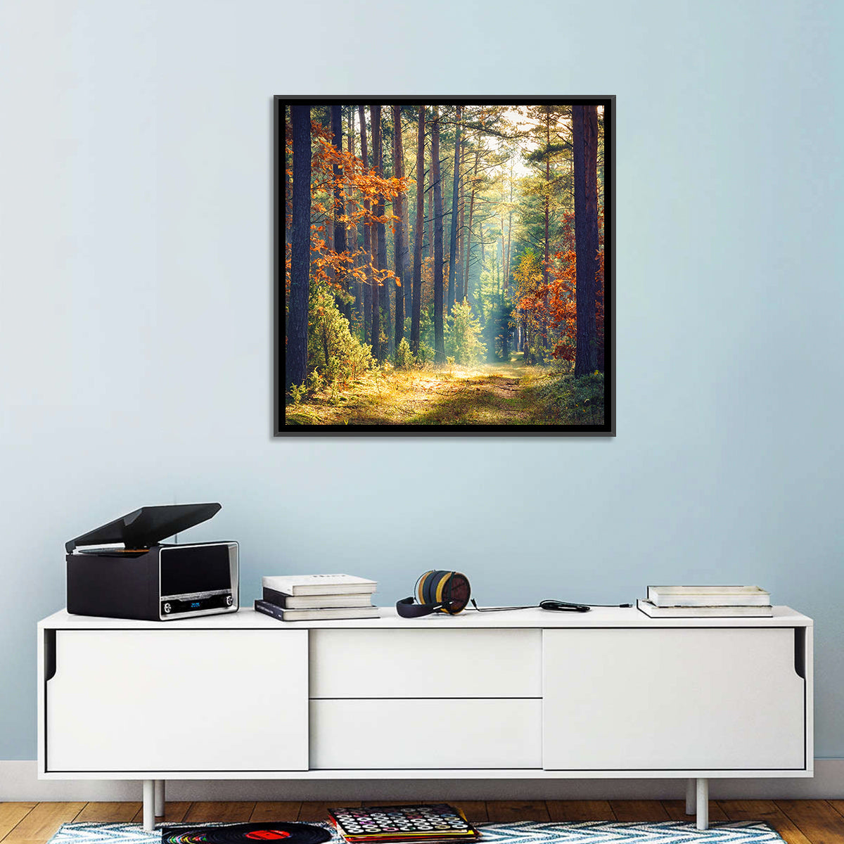 Sunlit Autumn Pine Forest Wall Art