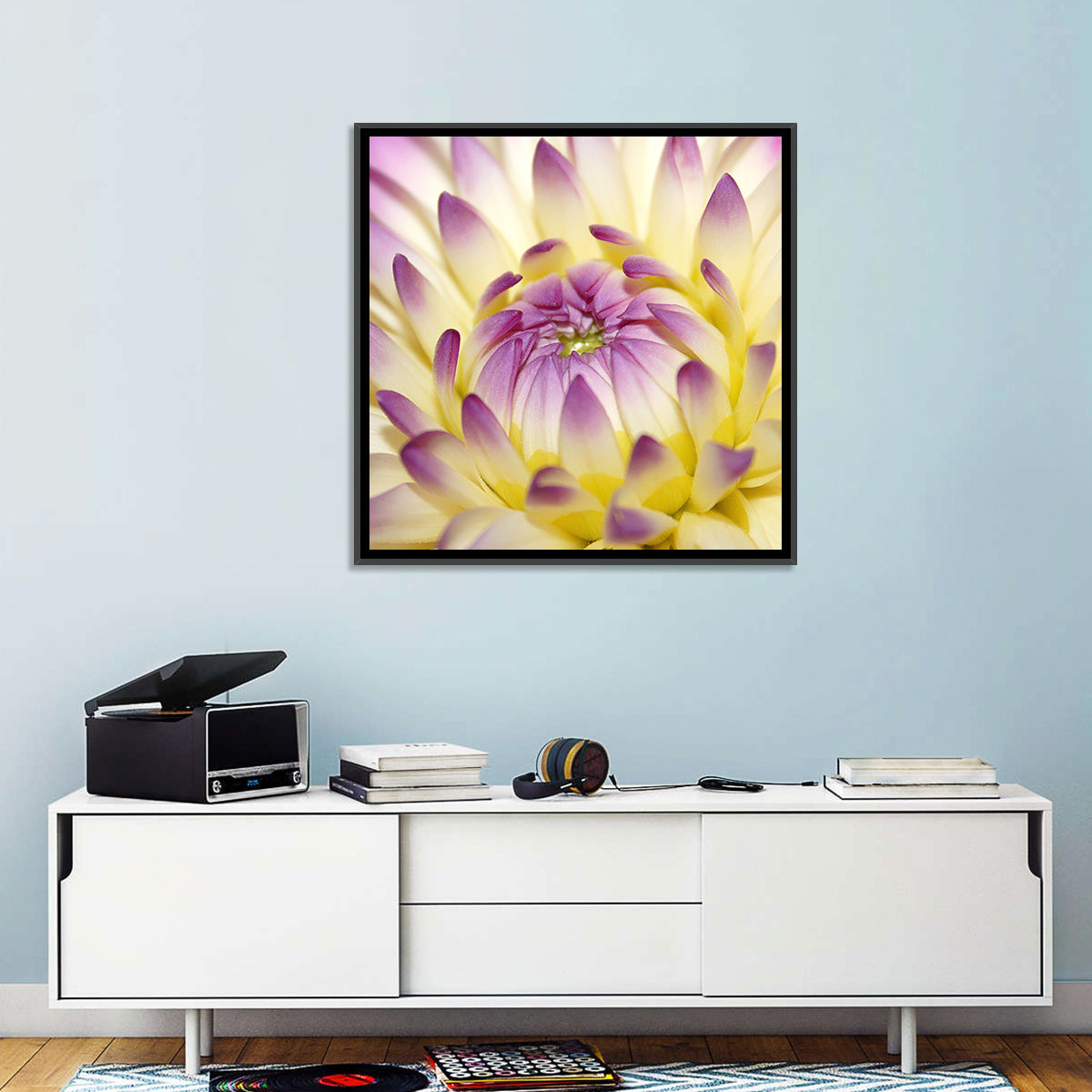 Dahlia Macro Portrait Wall Art in a room, square