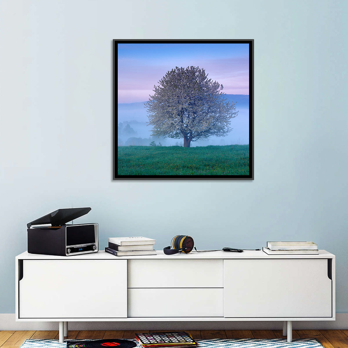 Misty Sumava Mountain Tree Wall Art in a room, square