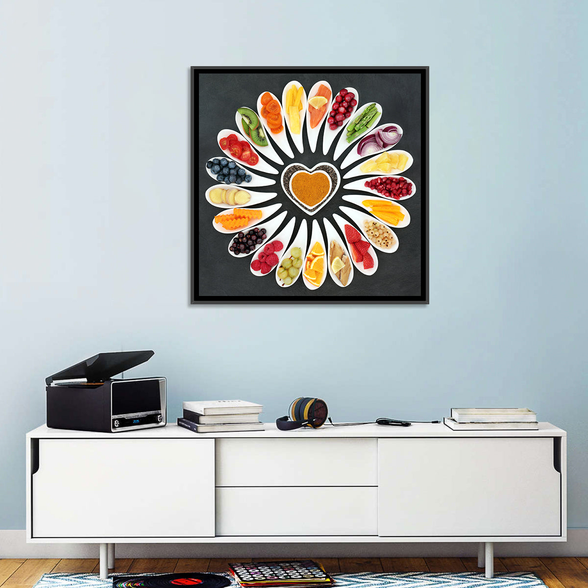 Heart-shaped Superfood Arrangement Wall Art in a room, square
