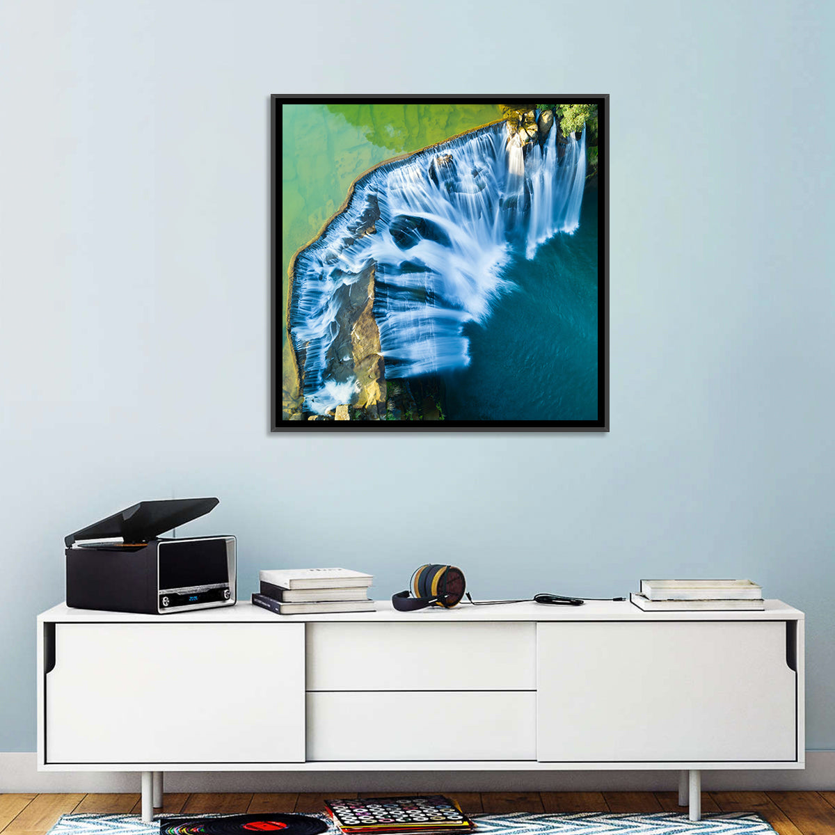 Shifen Waterfall Aerial Wall Art in a room, square