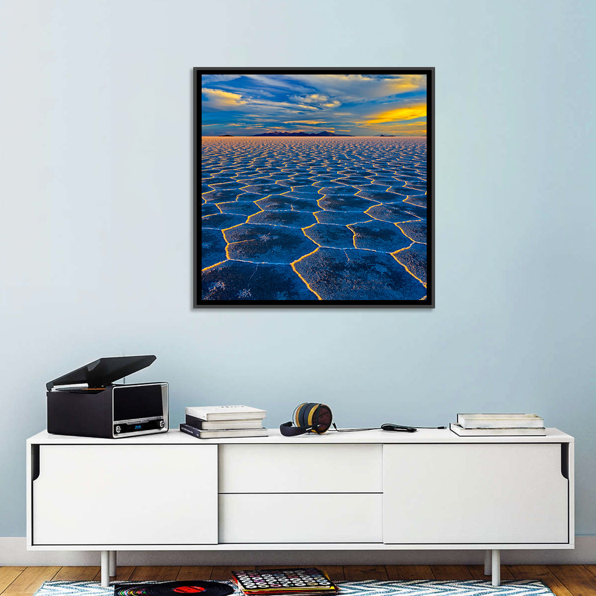 Salar De Uyuni Salt Flats at Sunset Wall Art in a room, square