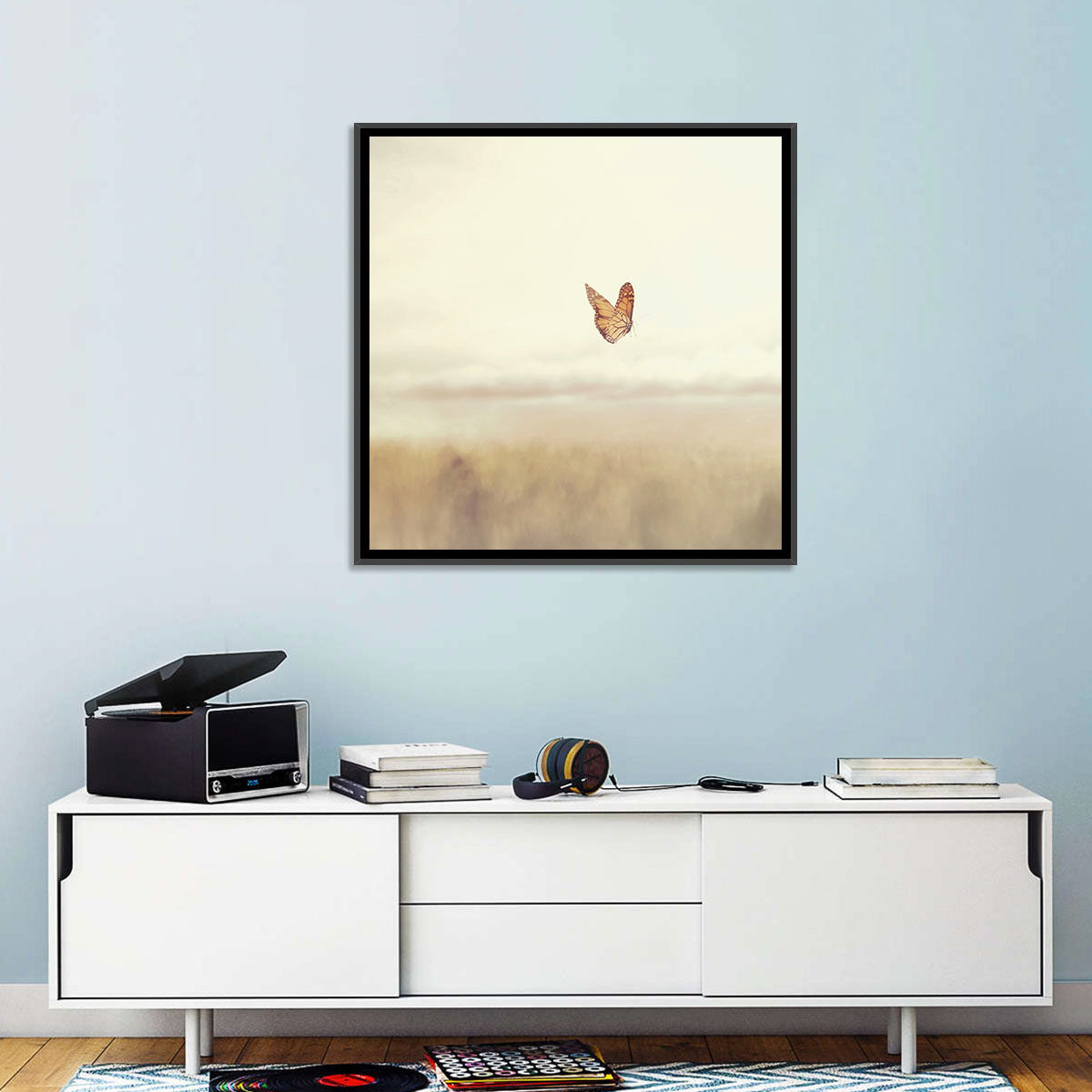 Monarch Over Beige Field Wall Art in a room, square