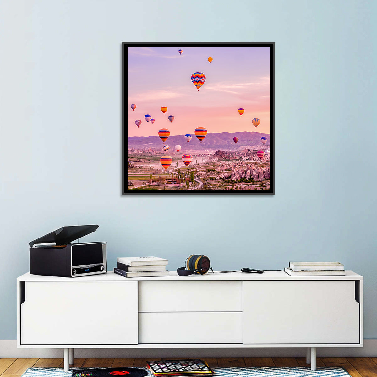 Cappadocia Hot Air Balloons Wall Art in a room, square