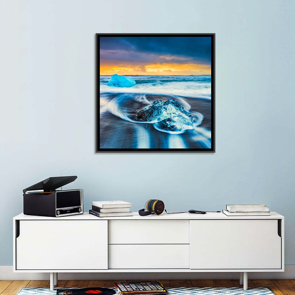 Diamond Beach Ice at Dusk Wall Art in a room, square