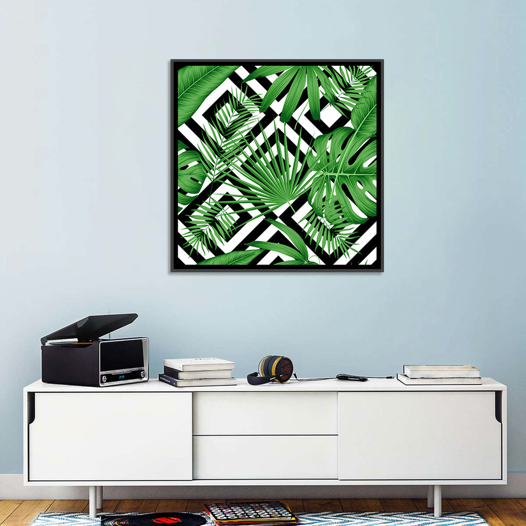 Tropical Geometric Leaves Pattern Wall Art