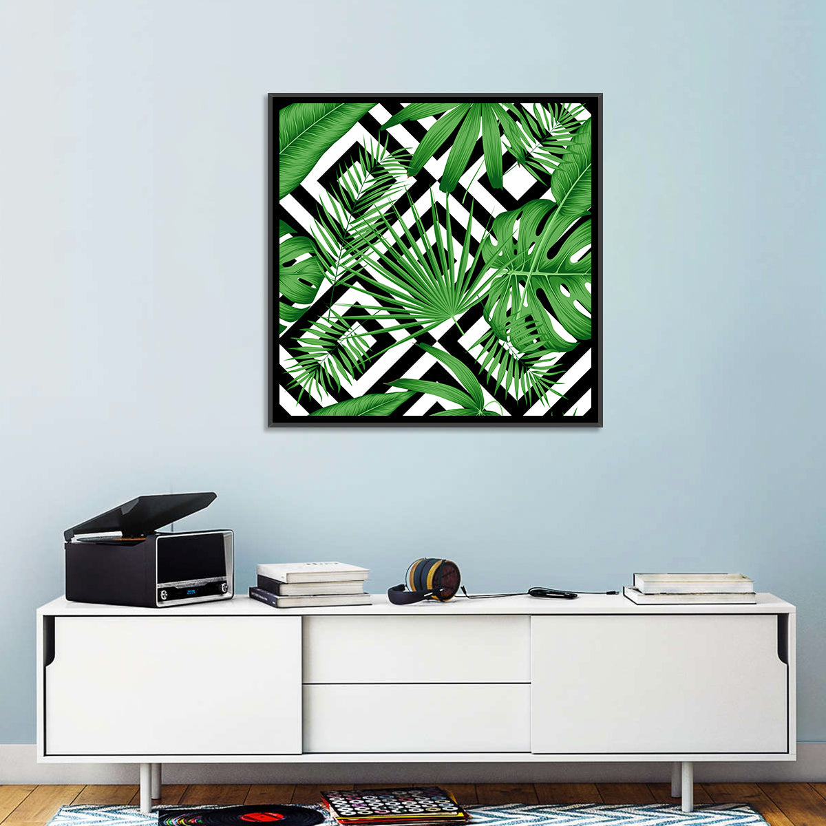 Tropical Geometric Leaves Pattern Wall Art