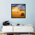 Sunset Over Hay Bales Wall Art