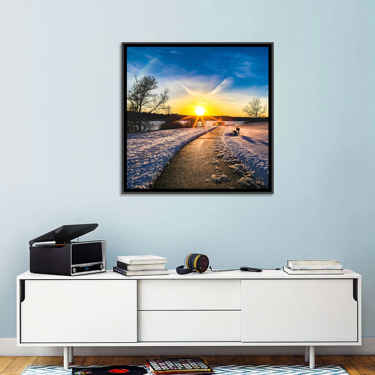 Lake Zorinsky Winter Sunrise Wall Art in a room, square