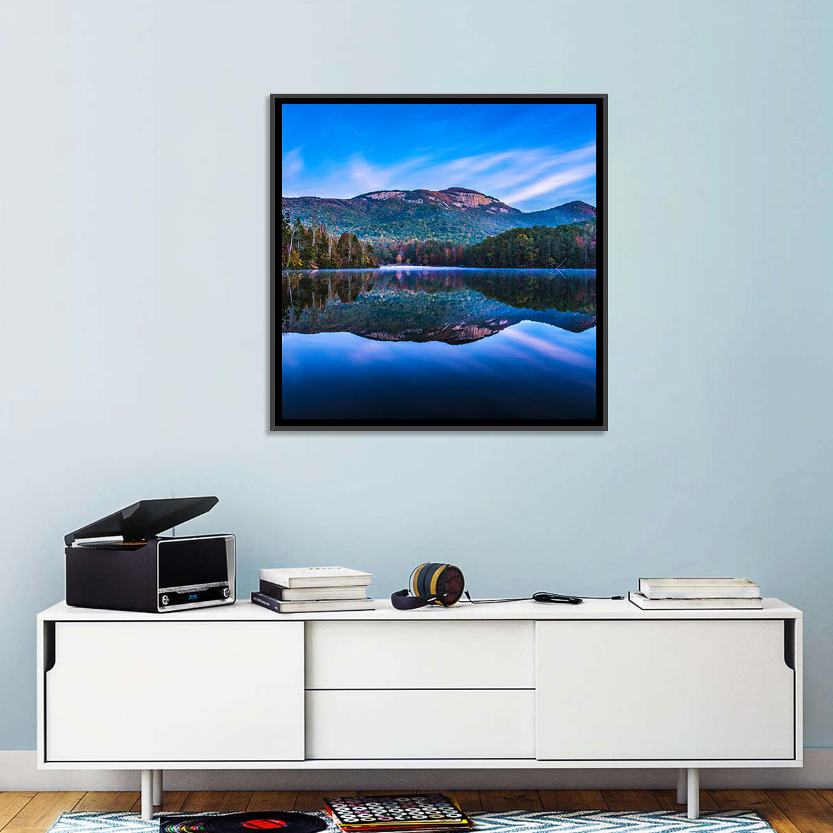 Pinnacle Lake Reflection Wall Art in a room, square