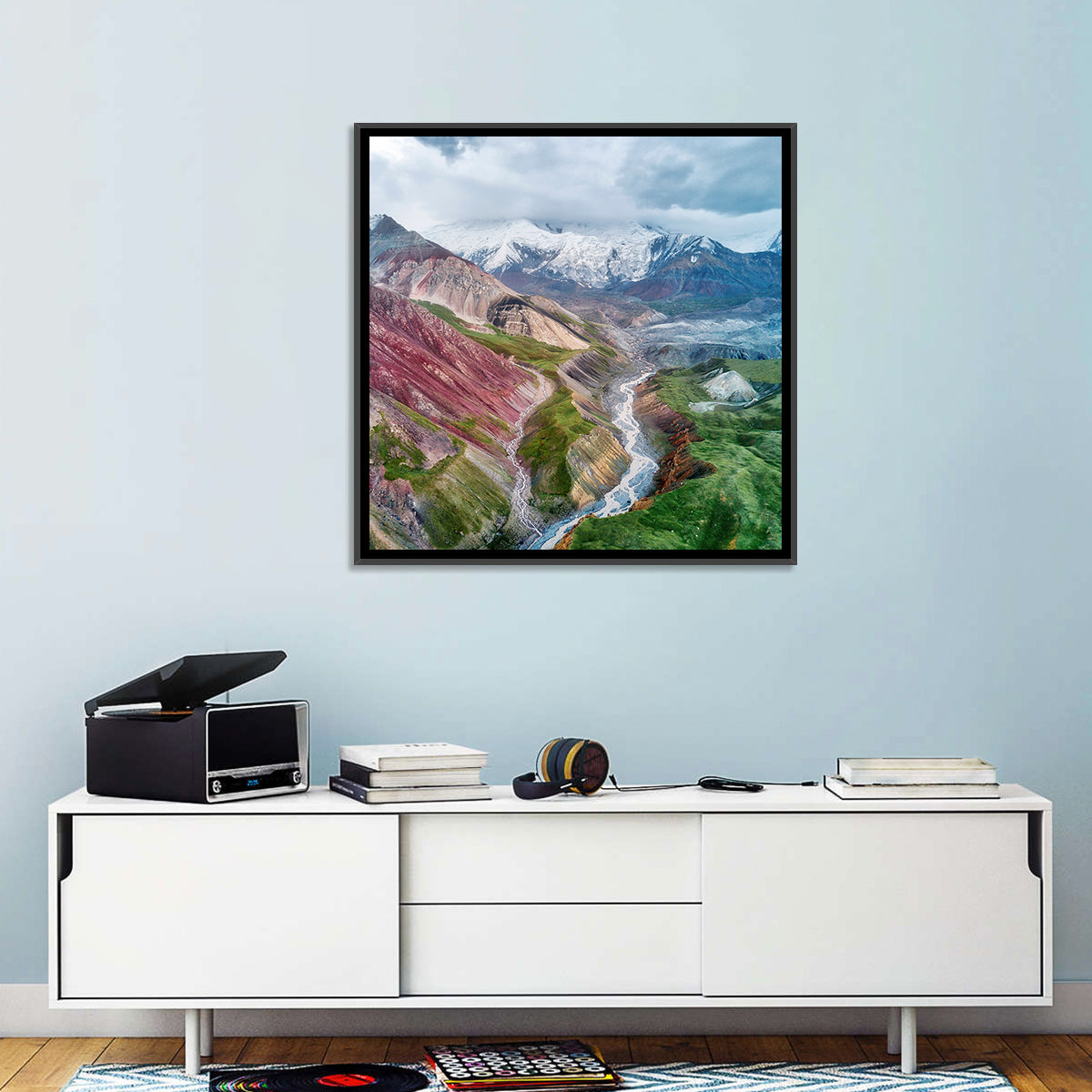 Mount Lenin Glacial Valley Wall Art in a room, square
