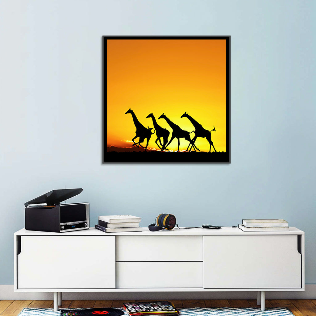 Savanna Giraffes at Sunset Wall Art