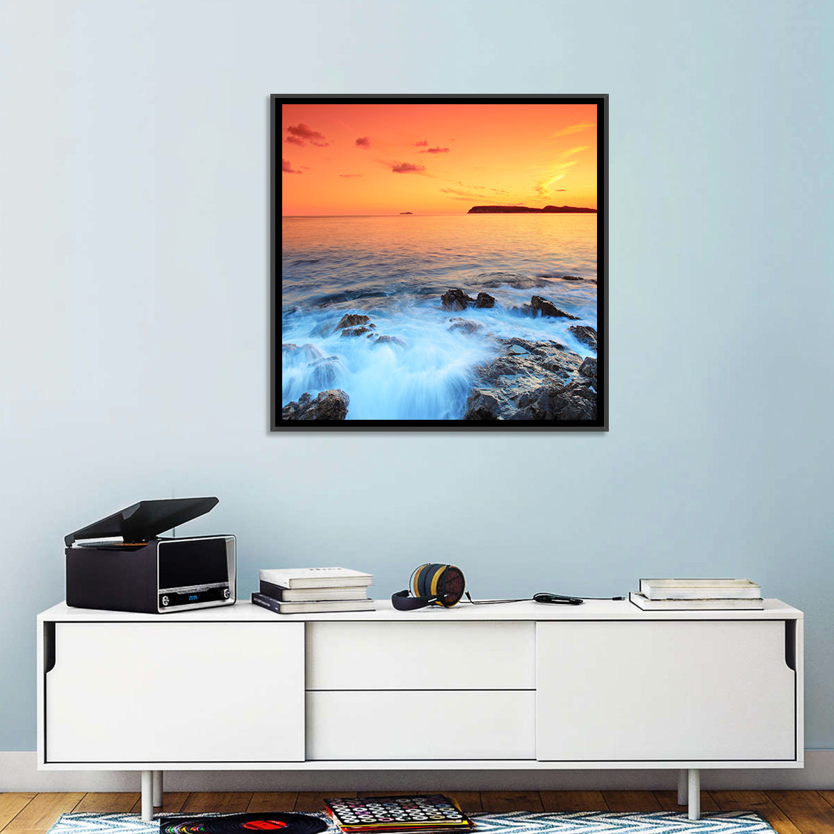 Dubrovnik Sunset Over Rocky Shore Wall Art in a room, square