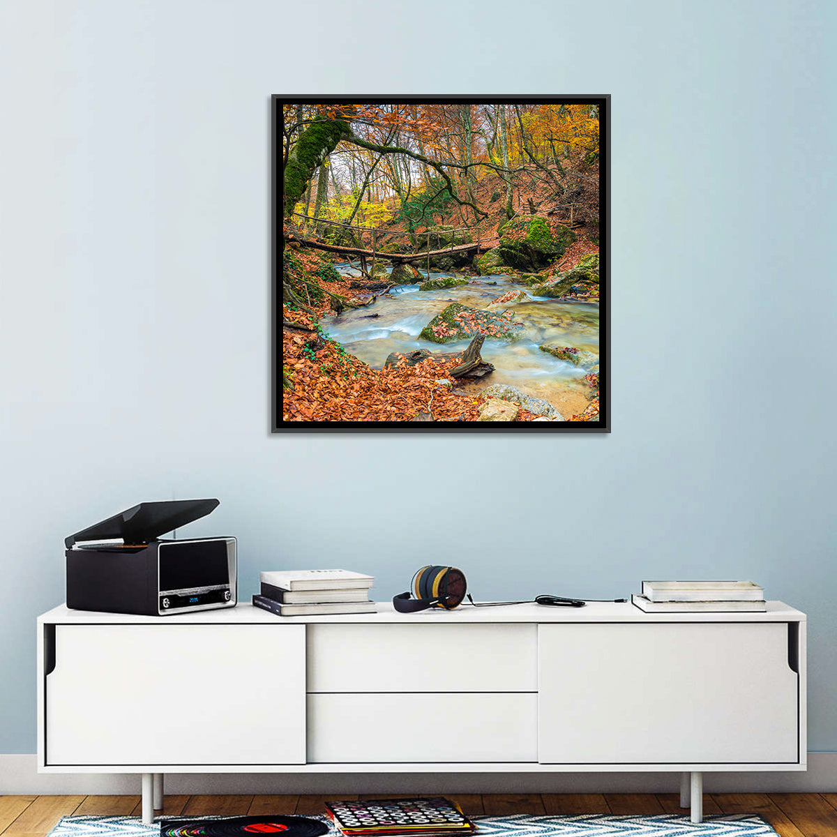 Mossy Footbridge in Autumn Forest Wall Art