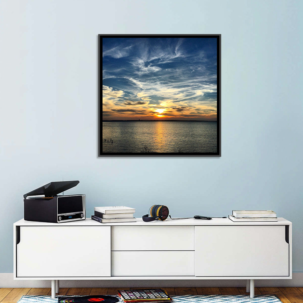 Texoma Lake Sunset Wall Art in a room, square