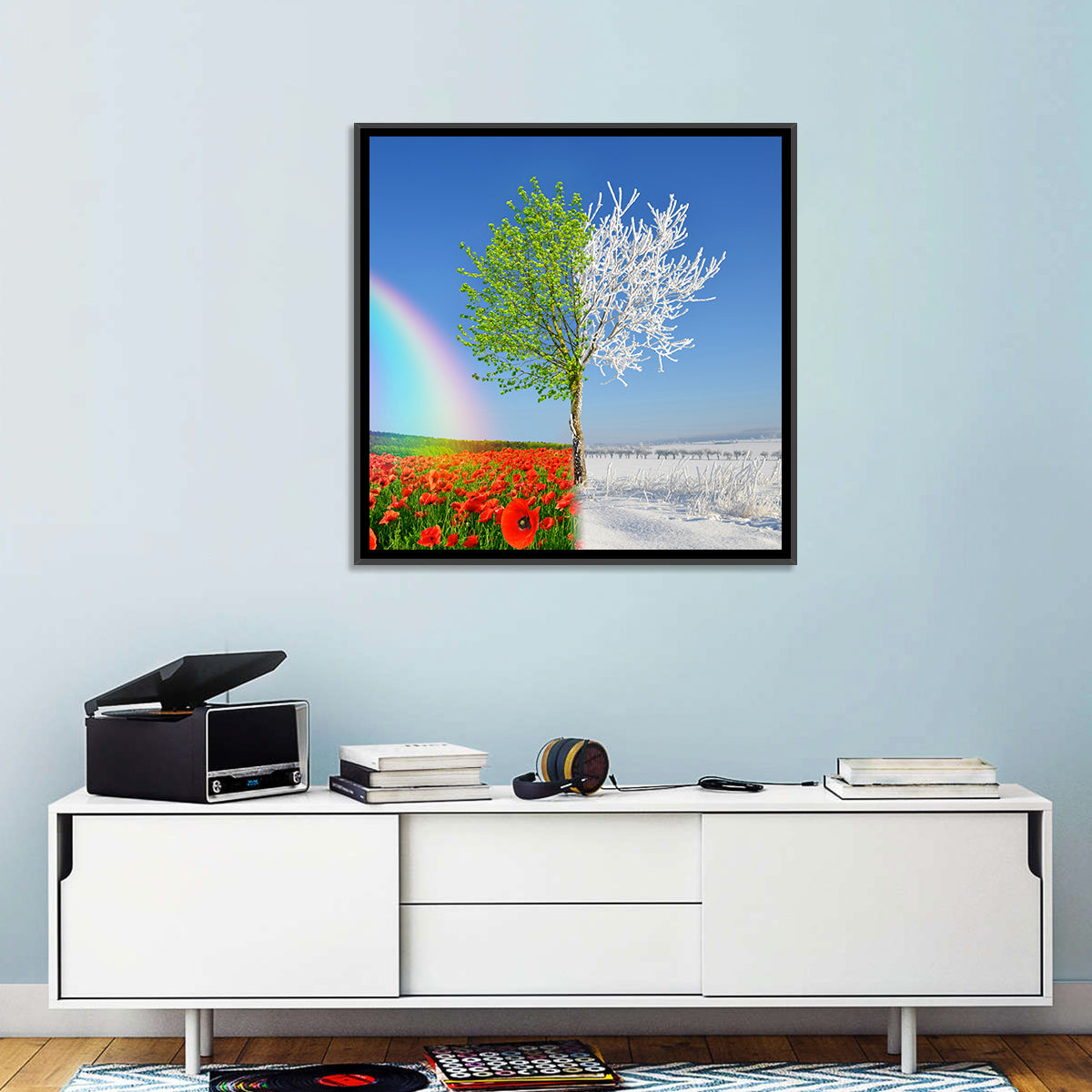 Seasonal Split Landscape Wall Art in a room, square
