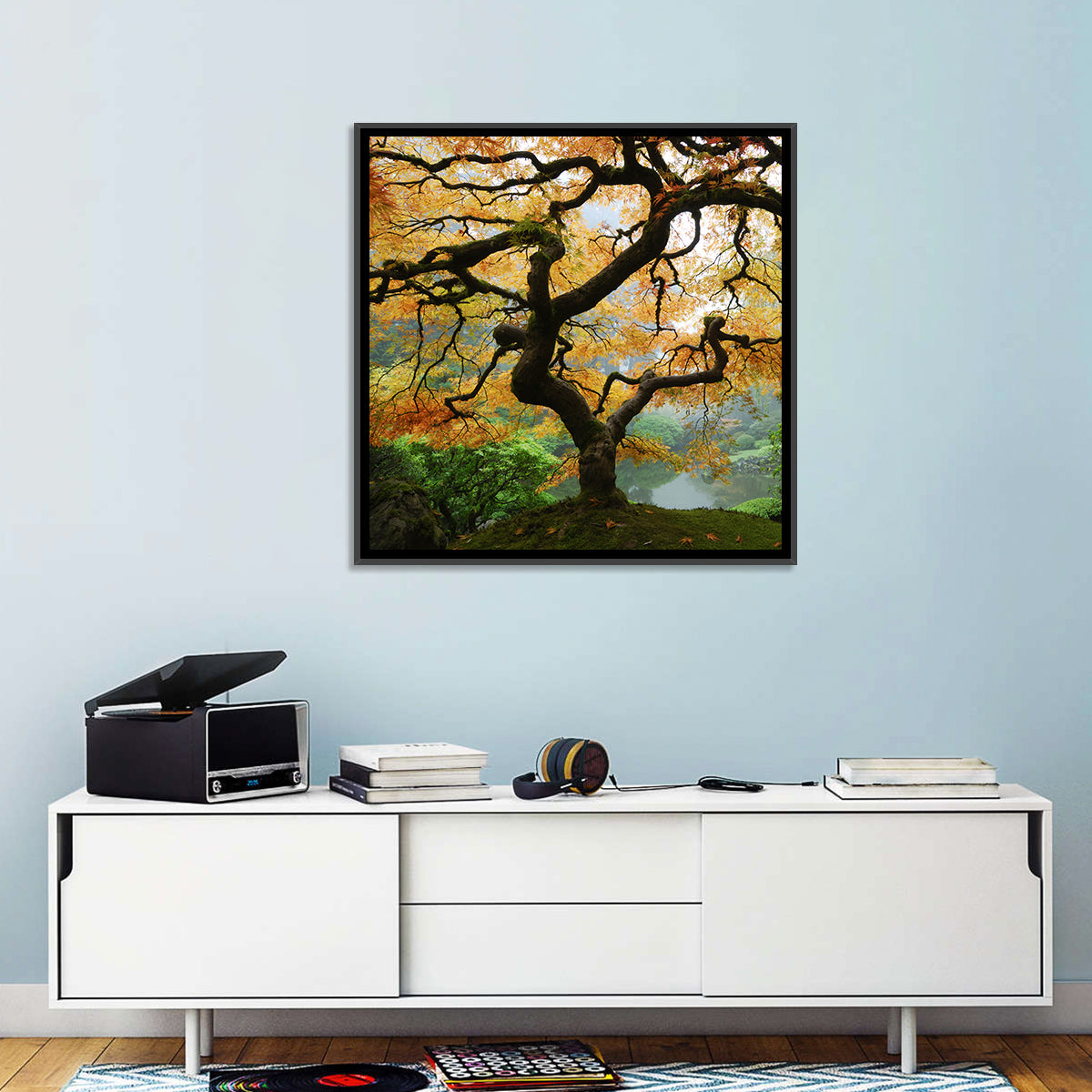 Japanese Autumn Maple Wall Art in a room, square